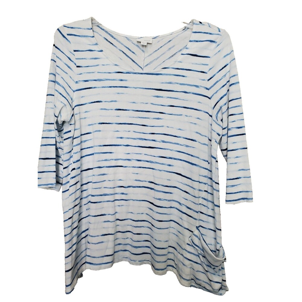 J Jill Pure Jill Cotton/Modal Striped Scoop Neck Tunic w/Pocket Size Large